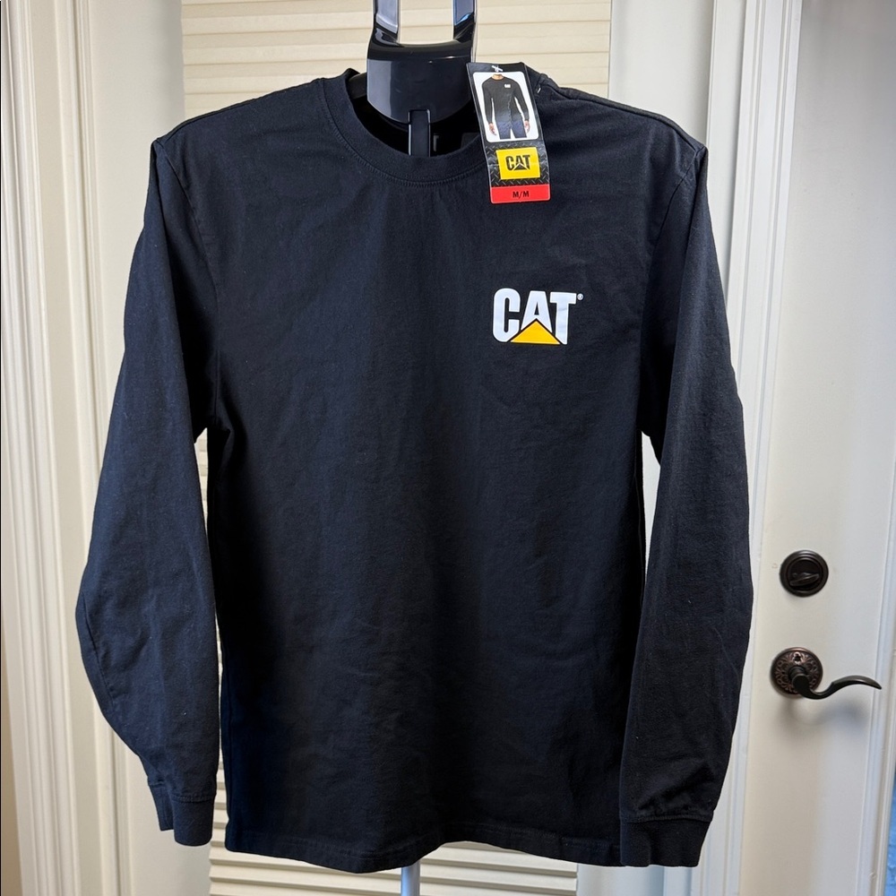 CAT Long Sleeve T Shirt Men's M Black Caterpillar Workwear Durable Cotton Casual